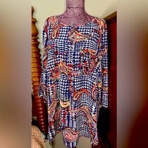 Fig And Flower Boho mixed print floral paisley Tunic Blouse Women 2X